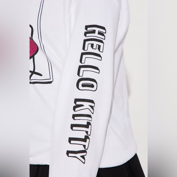 Sanrio Hello Kitty Glitter Crew Neck Long Sleeve Sweatshirt - White size S - Picture 11 of 14